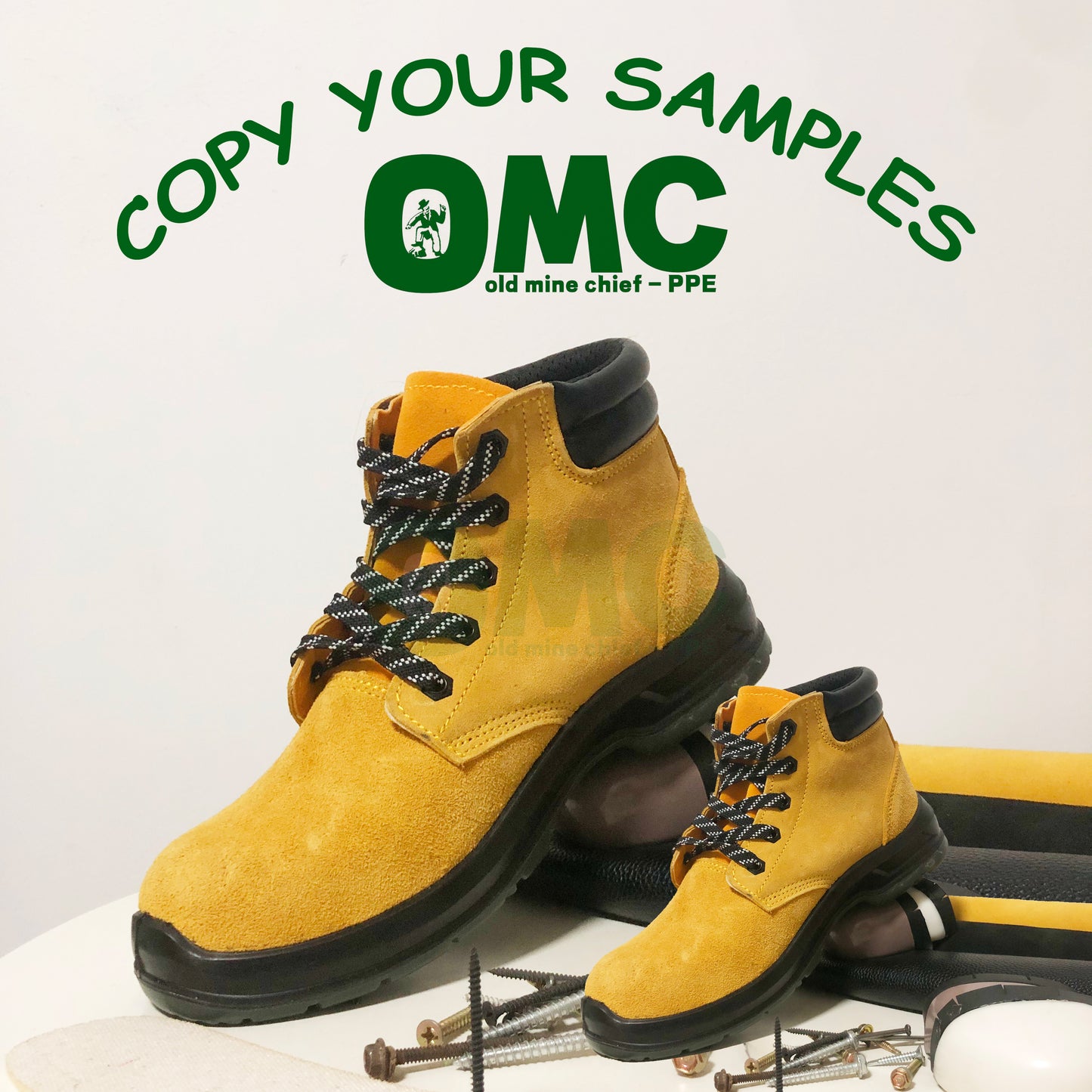 Yellow steel toe and puncture resistant work shoes